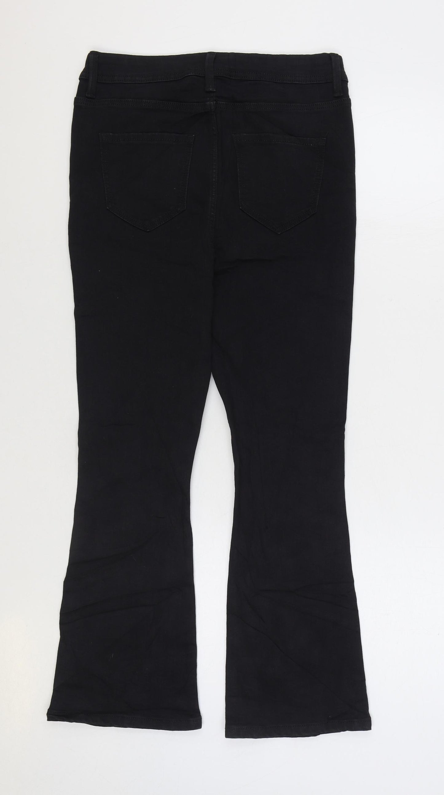 Marks and Spencer Womens Black Cotton Flared Jeans Size 10 L25 in Slim Zip