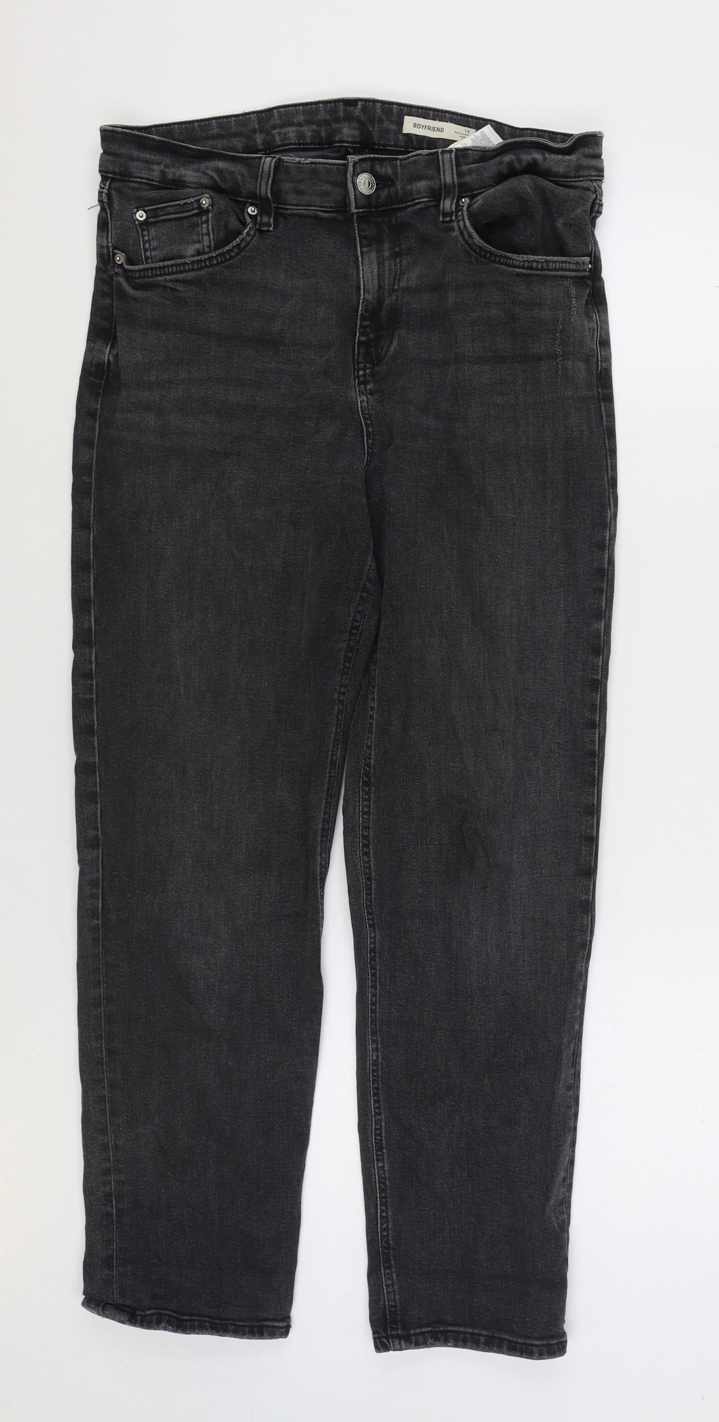 Marks and Spencer Womens Black Cotton Straight Jeans Size 14 L28 in Regular Zip