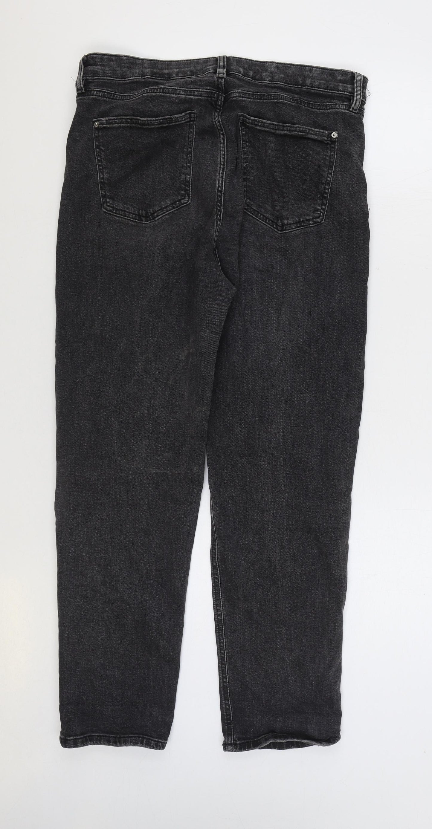 Marks and Spencer Womens Black Cotton Straight Jeans Size 14 L28 in Regular Zip
