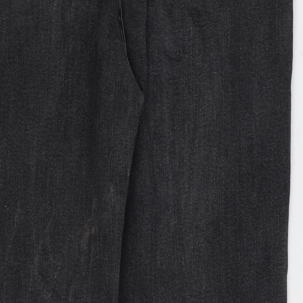 Marks and Spencer Womens Black Cotton Straight Jeans Size 14 L28 in Regular Zip