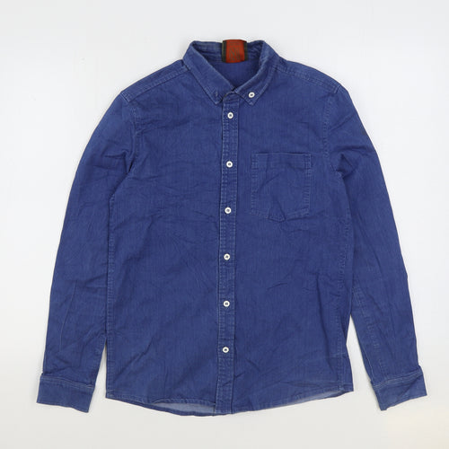 1811 Mens Blue Cotton Button-Up Size S Collared Button