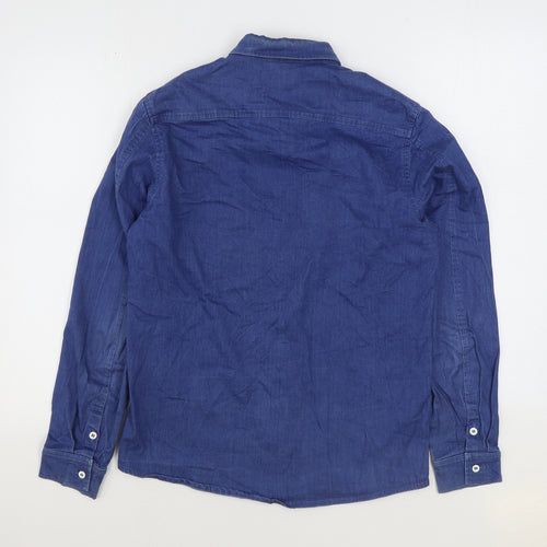 1811 Mens Blue Cotton Button-Up Size S Collared Button