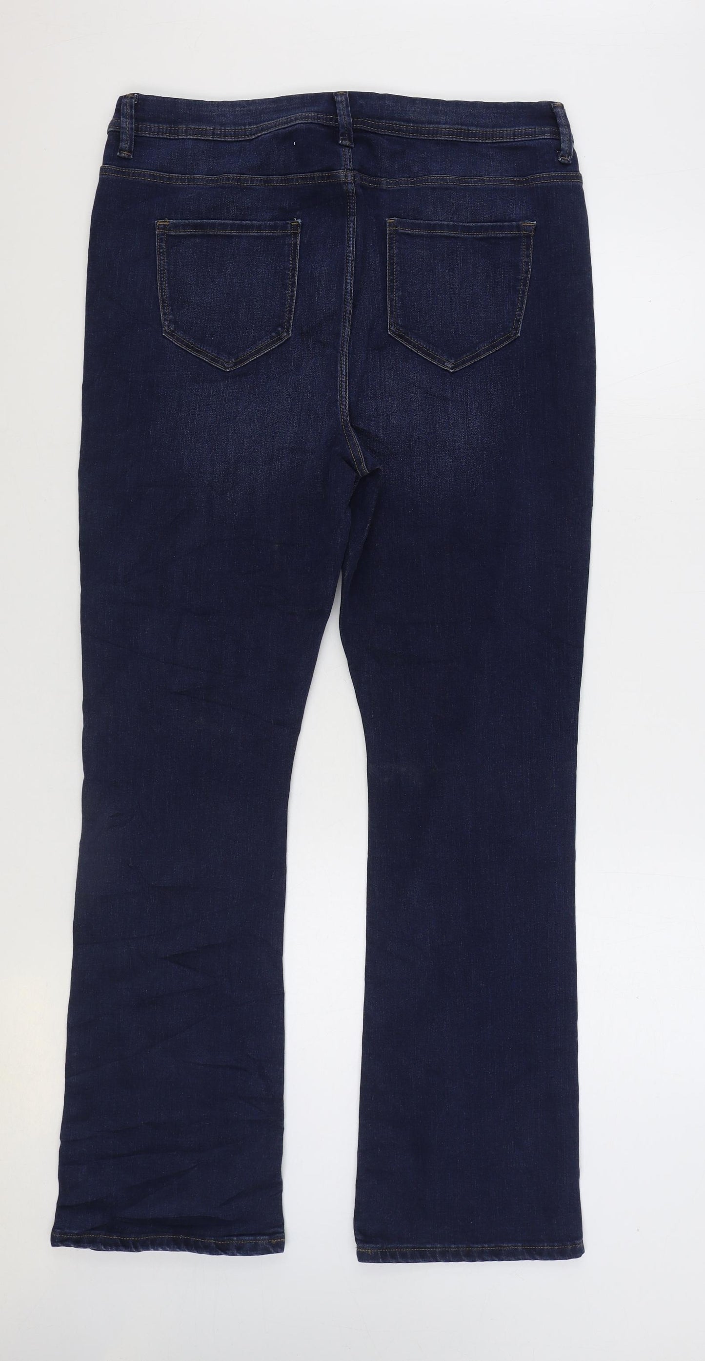 Marks and Spencer Womens Blue Cotton Flared Jeans Size 18 L31 in Slim Zip