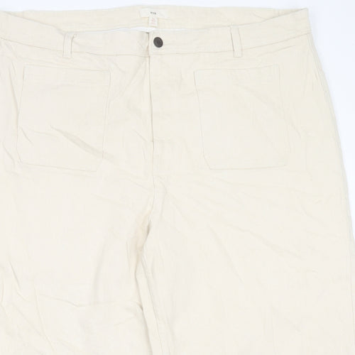 Marks and Spencer Womens Beige Cotton Wide-Leg Jeans Size 24 L22 in Regular Button
