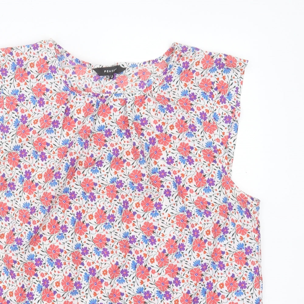 Peacocks Womens Pink Floral Polyester Basic Tank Size 12 Crew Neck