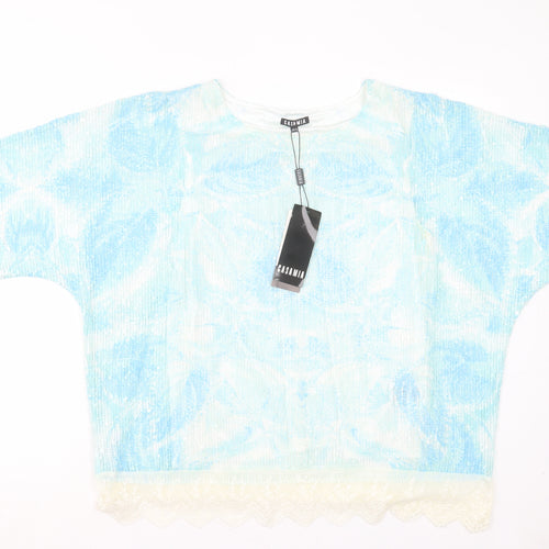 Casamia Womens Blue Polyester Basic T-Shirt Size S Crew Neck