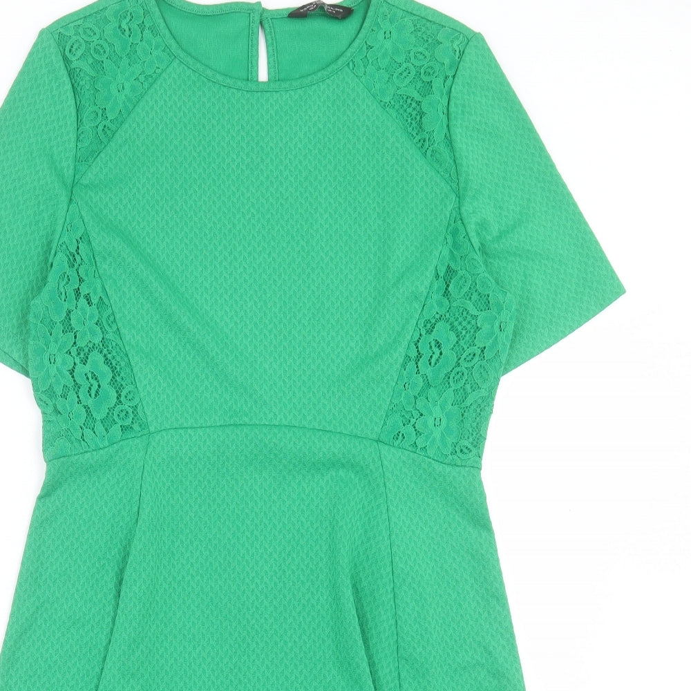 Dorothy Perkins Womens Green Polyester Fit & Flare Size 14 Crew Neck Button