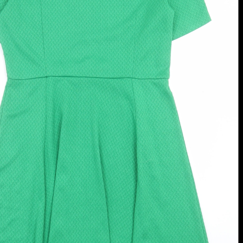 Dorothy Perkins Womens Green Polyester Fit & Flare Size 14 Crew Neck Button