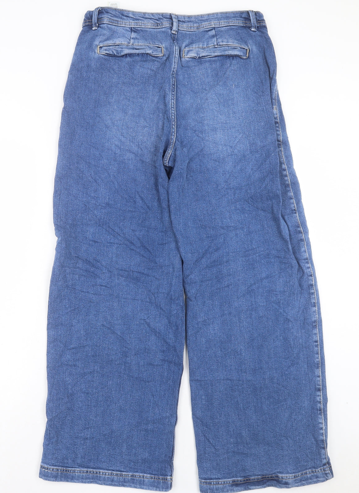 Marks and Spencer Womens Blue Cotton Wide-Leg Jeans Size 14 L29 in Regular Button