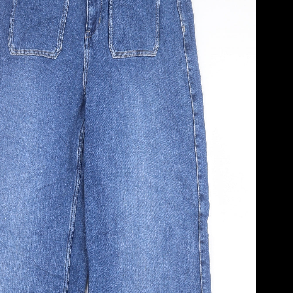 Marks and Spencer Womens Blue Cotton Wide-Leg Jeans Size 14 L29 in Regular Button