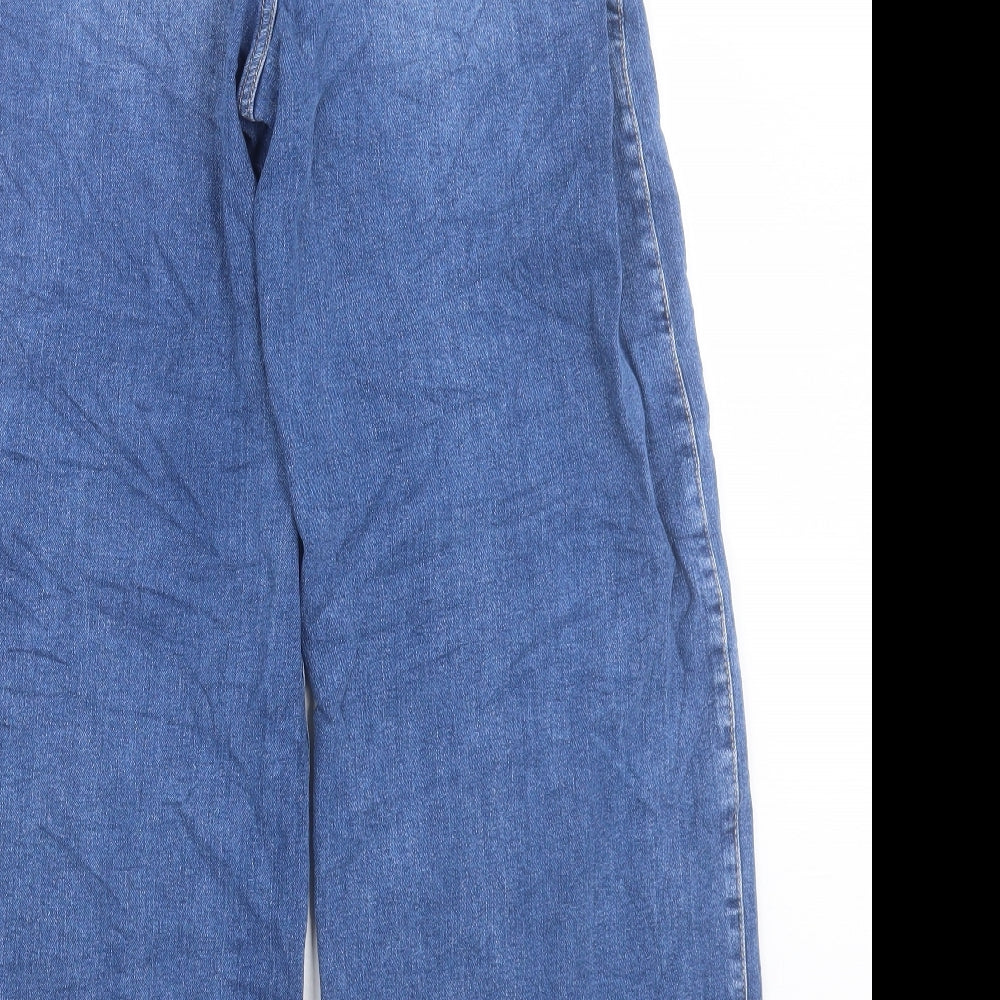 Marks and Spencer Womens Blue Cotton Wide-Leg Jeans Size 14 L29 in Regular Button