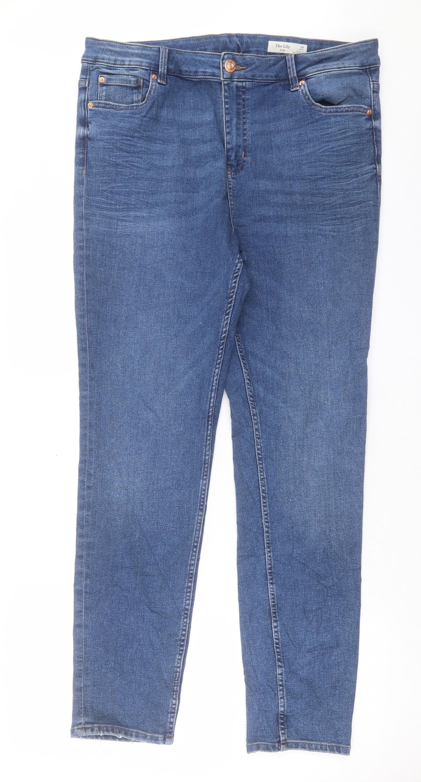 Marks and Spencer Womens Blue Cotton Straight Jeans Size 18 L30 in Slim Button