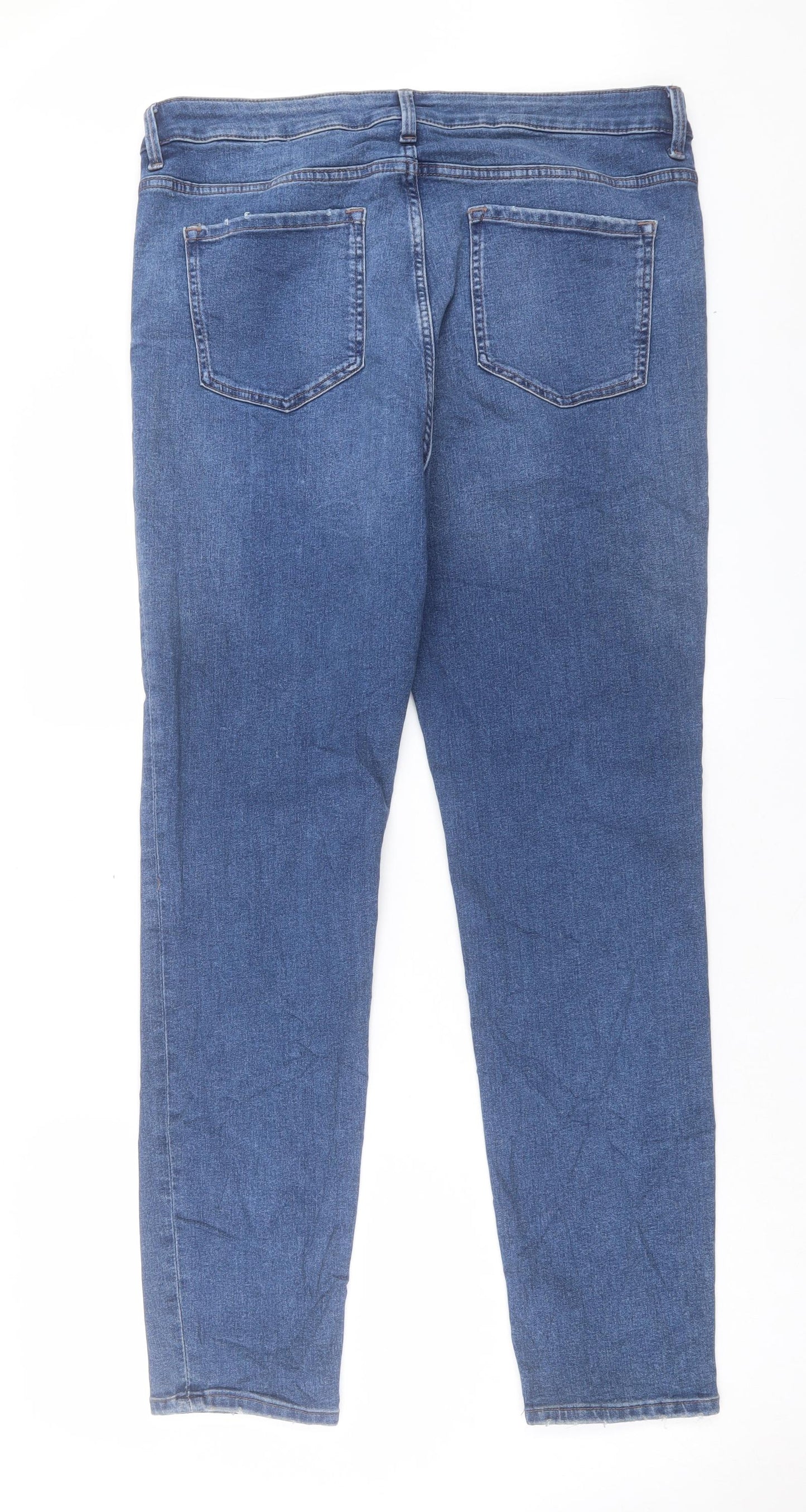 Marks and Spencer Womens Blue Cotton Straight Jeans Size 18 L30 in Slim Button