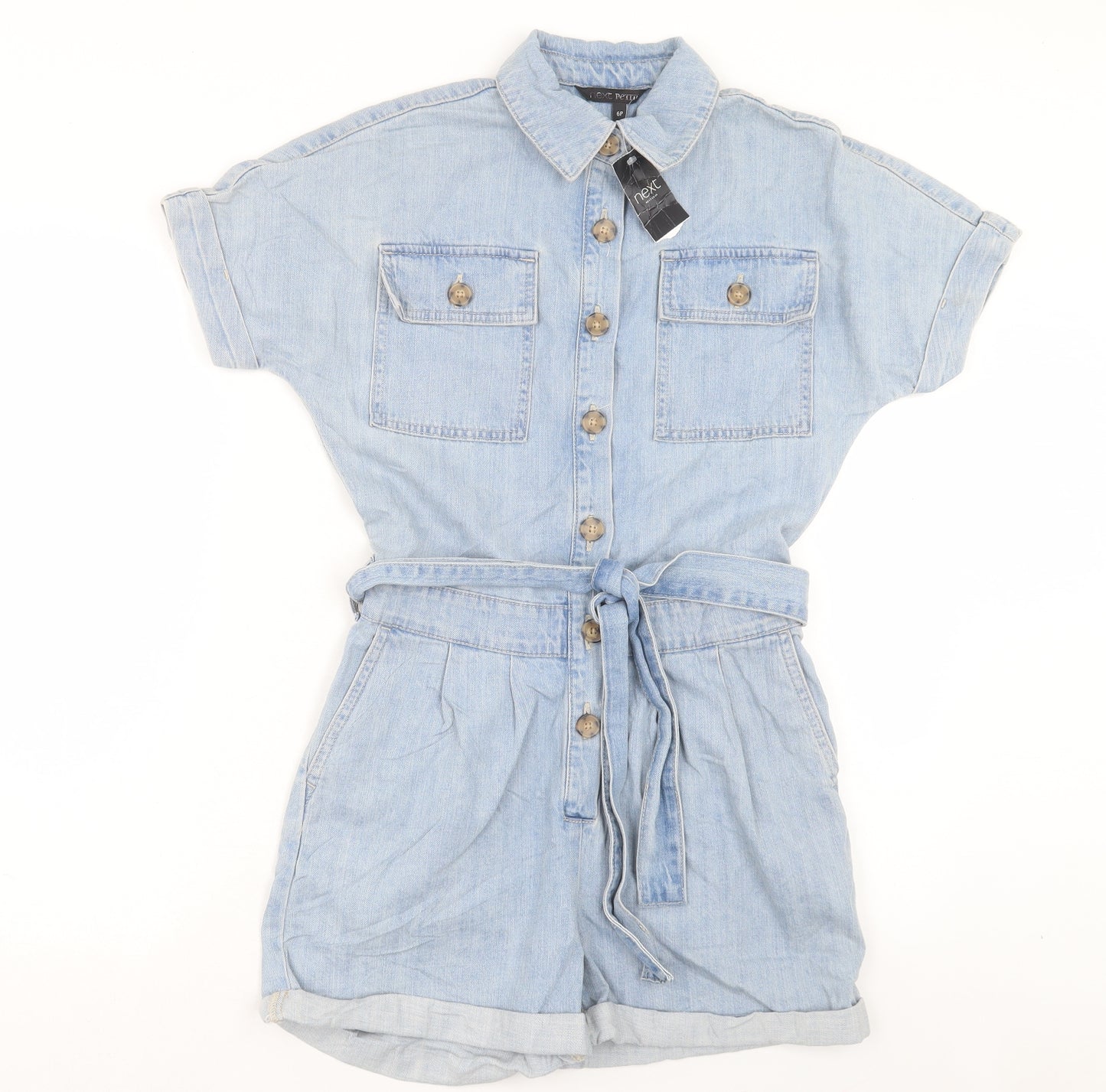 NEXT Womens Blue Cotton Jumpsuit One-Piece Size 6 Button