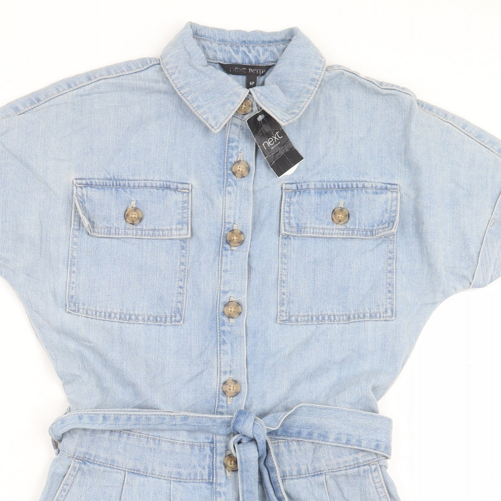 NEXT Womens Blue Cotton Jumpsuit One-Piece Size 6 Button