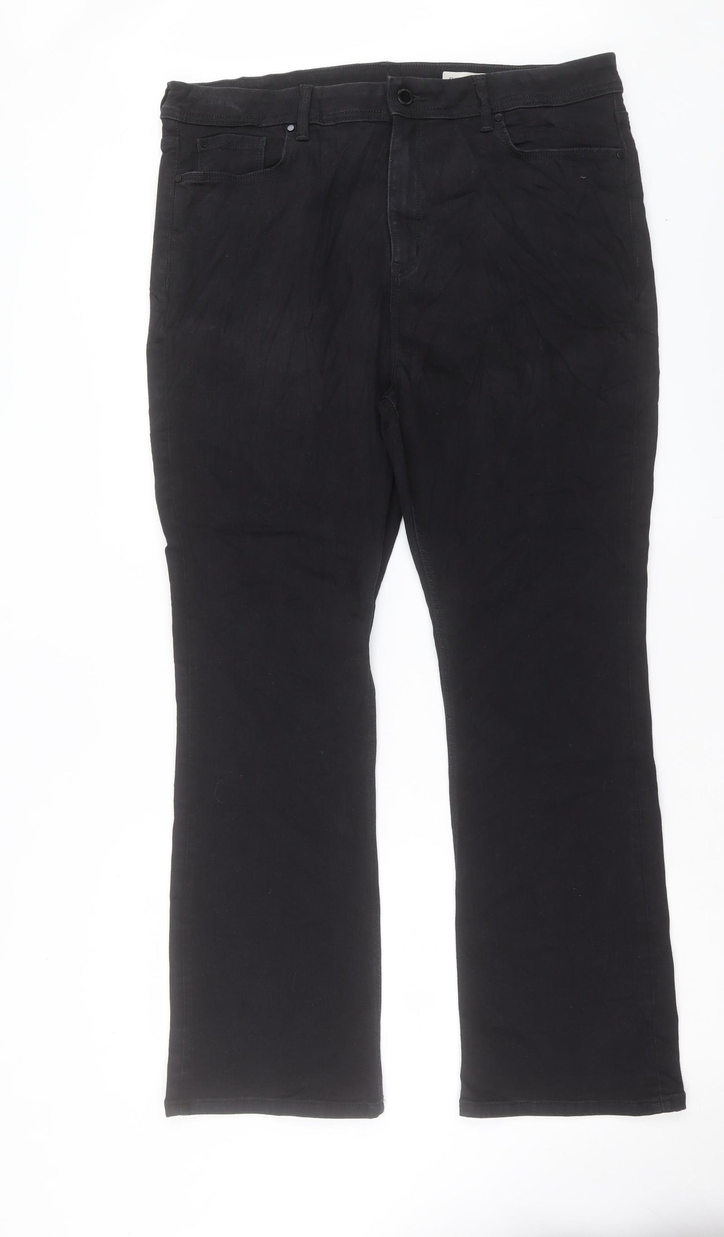 Marks and Spencer Womens Black Cotton Flared Jeans Size 20 L31 in Slim Button