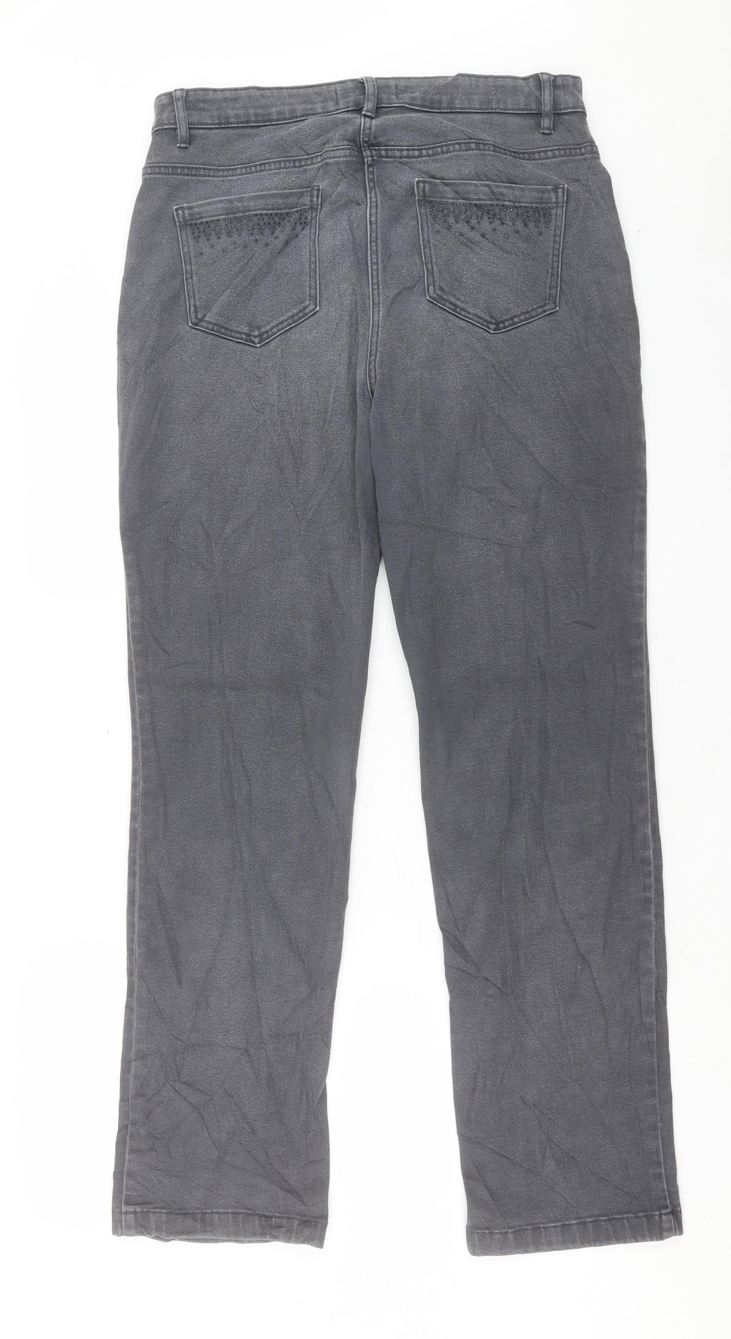 Marks and Spencer Womens Grey Cotton Straight Jeans Size 14 L30 in Regular Button
