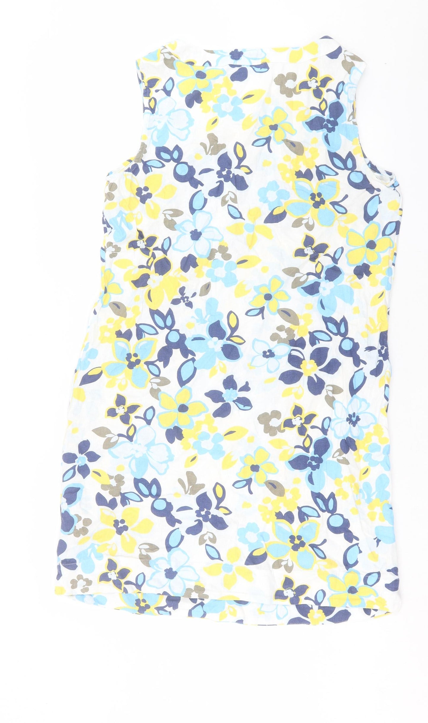 Marks and Spencer Womens Multicoloured Floral Linen Sheath Size 14 V-Neck Pullover