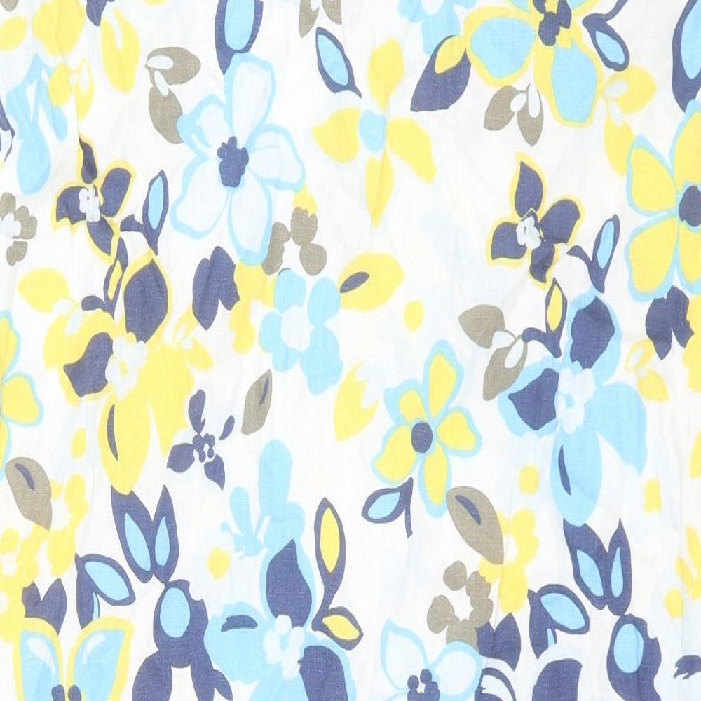 Marks and Spencer Womens Multicoloured Floral Linen Sheath Size 14 V-Neck Pullover