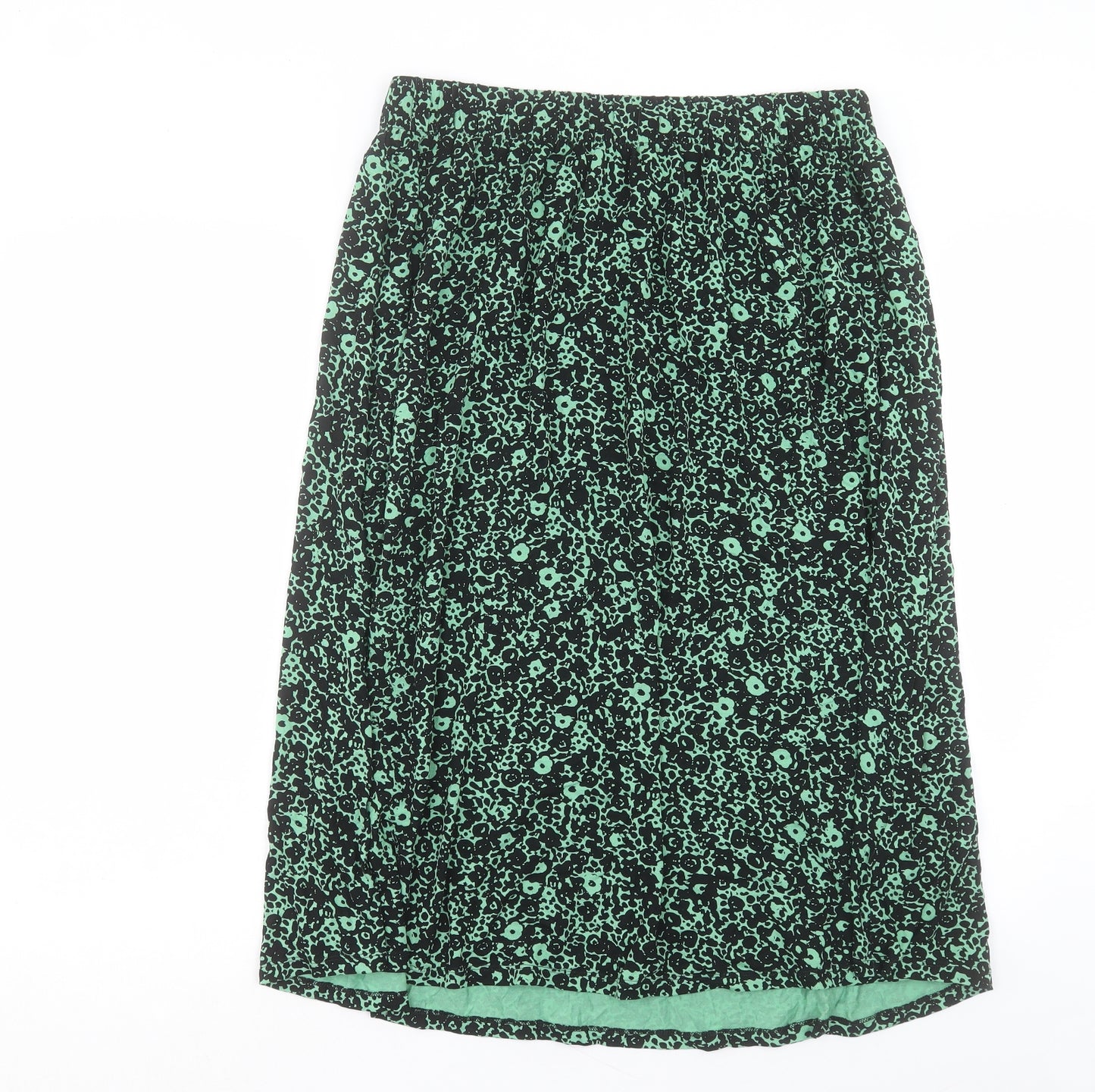 Marks and Spencer Womens Green Geometric Viscose A-Line Skirt Size 14