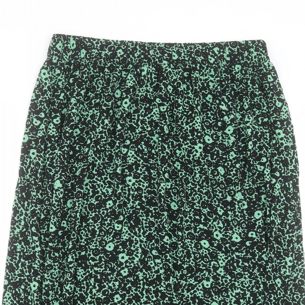 Marks and Spencer Womens Green Geometric Viscose A-Line Skirt Size 14