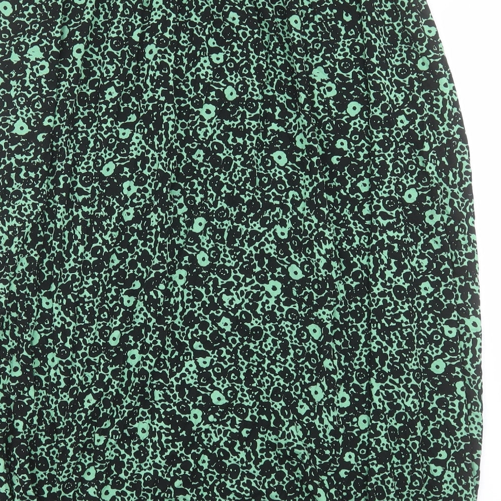 Marks and Spencer Womens Green Geometric Viscose A-Line Skirt Size 14