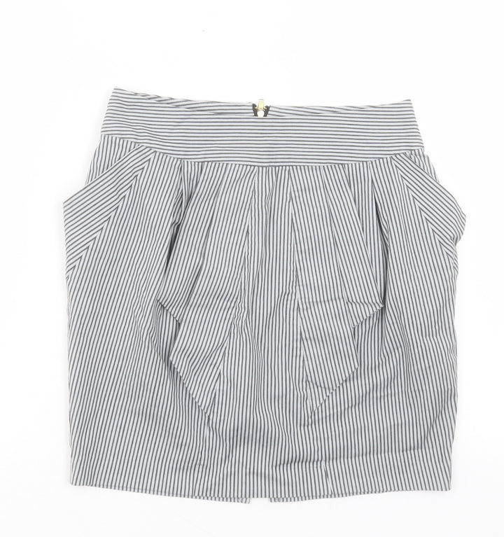 TOKITO Womens Black Striped Polyester A-Line Skirt Size 8 Zip