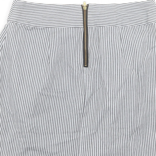 TOKITO Womens Black Striped Polyester A-Line Skirt Size 8 Zip
