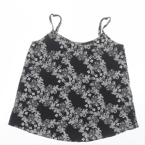 F&F Womens Black Floral Polyester Camisole Tank Size 12 V-Neck