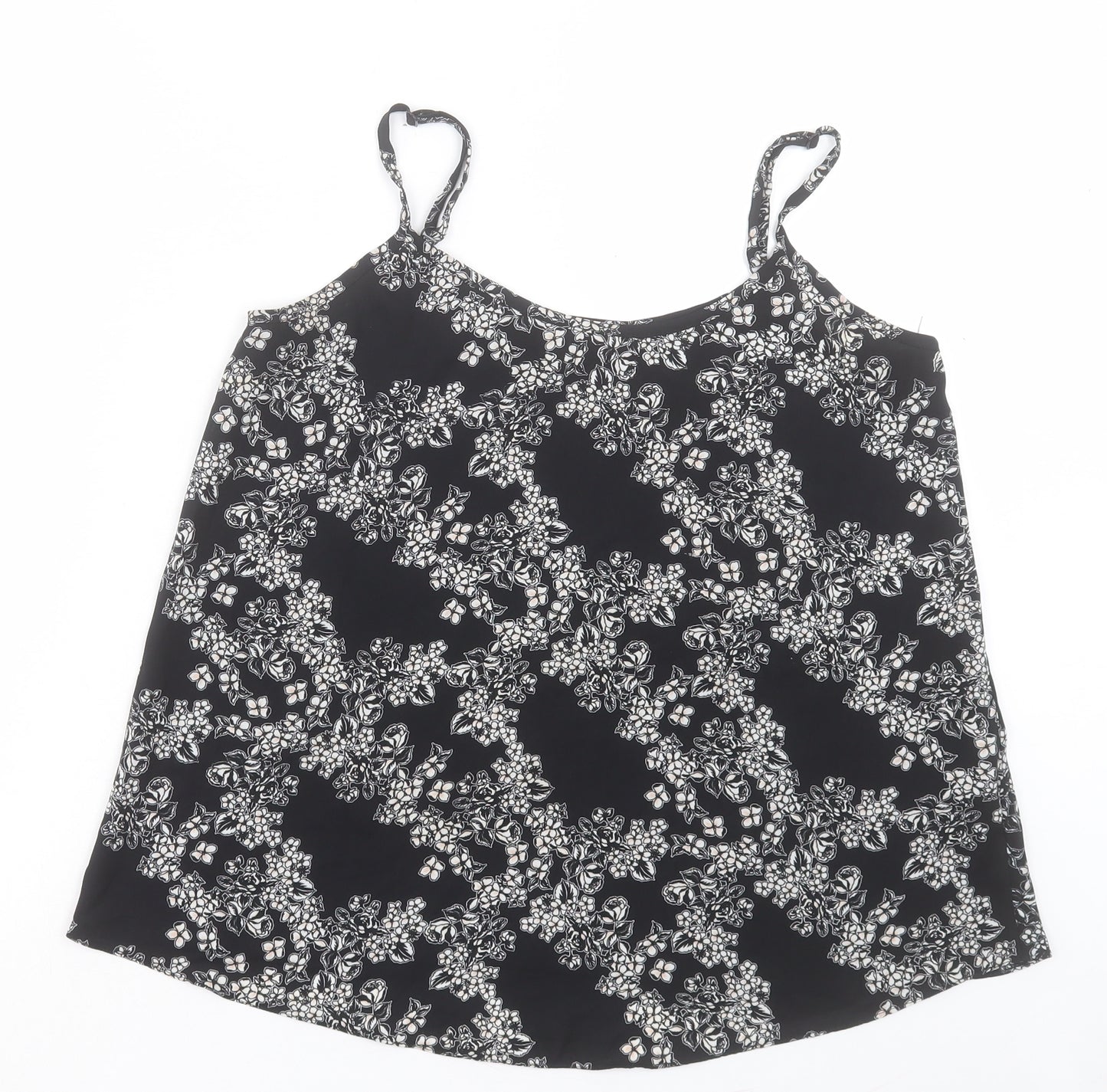 F&F Womens Black Floral Polyester Camisole Tank Size 12 V-Neck