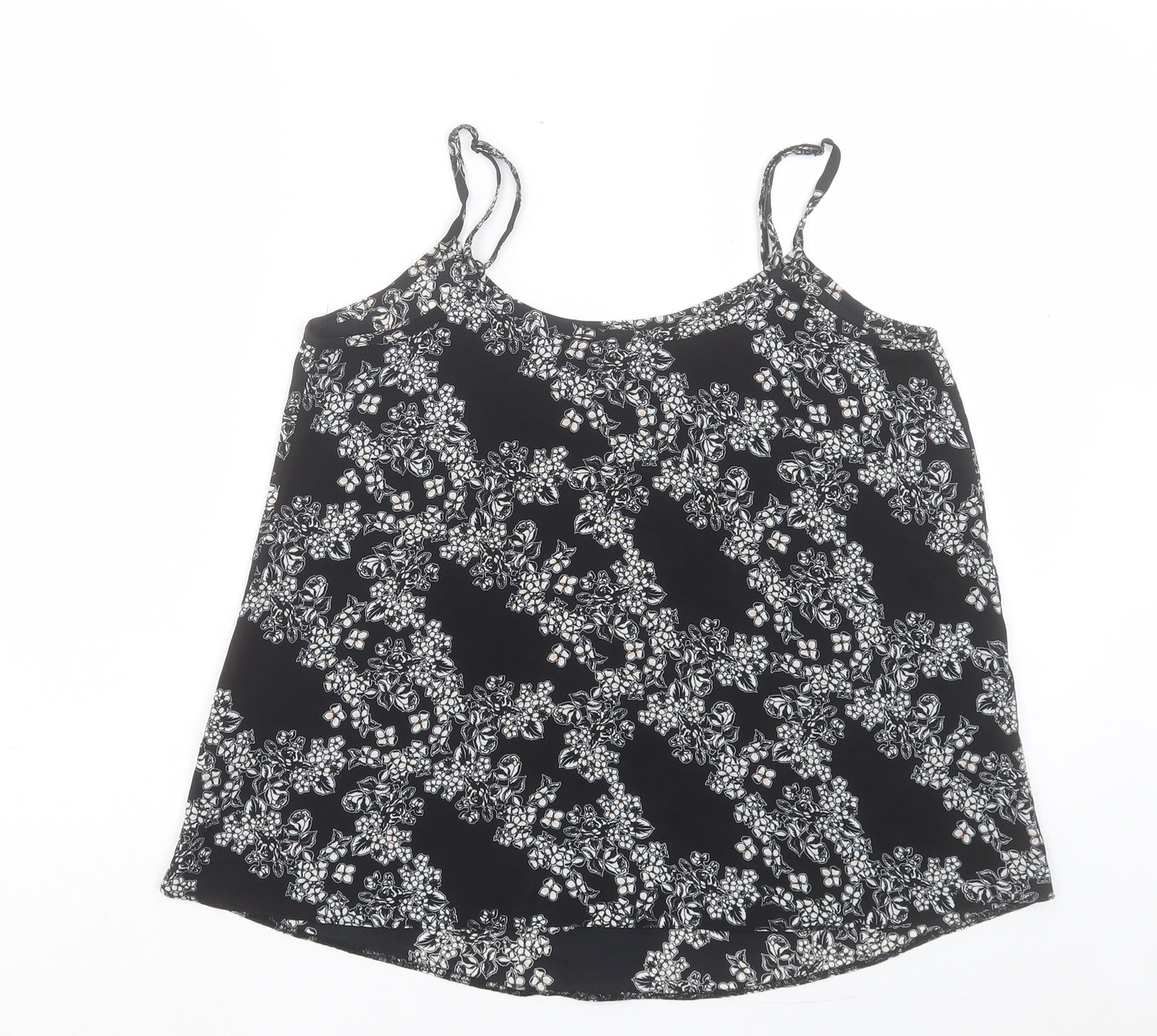 F&F Womens Black Floral Polyester Camisole Tank Size 12 V-Neck