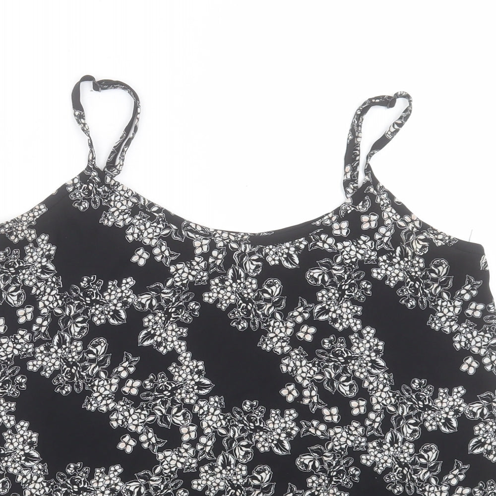 F&F Womens Black Floral Polyester Camisole Tank Size 12 V-Neck