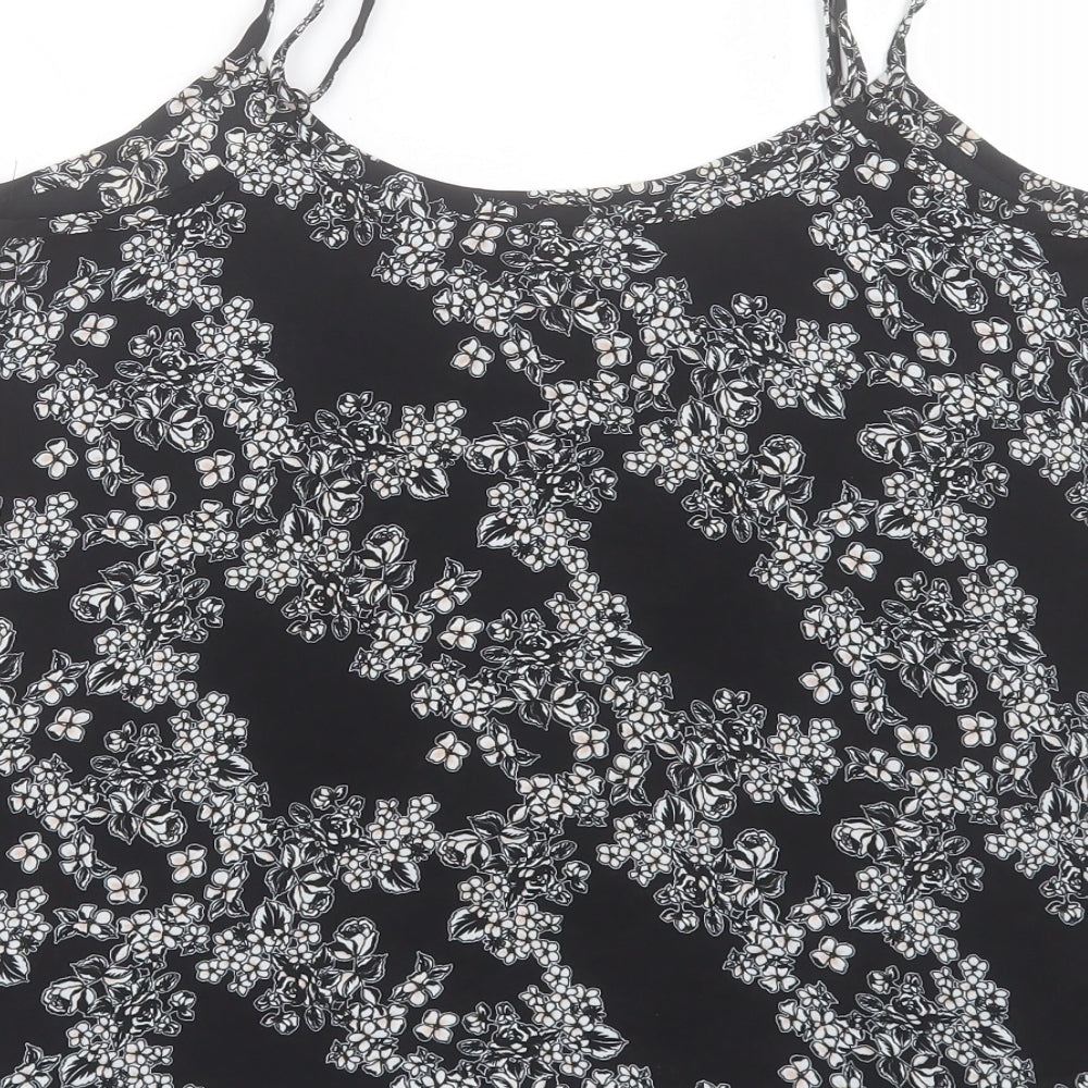 F&F Womens Black Floral Polyester Camisole Tank Size 12 V-Neck