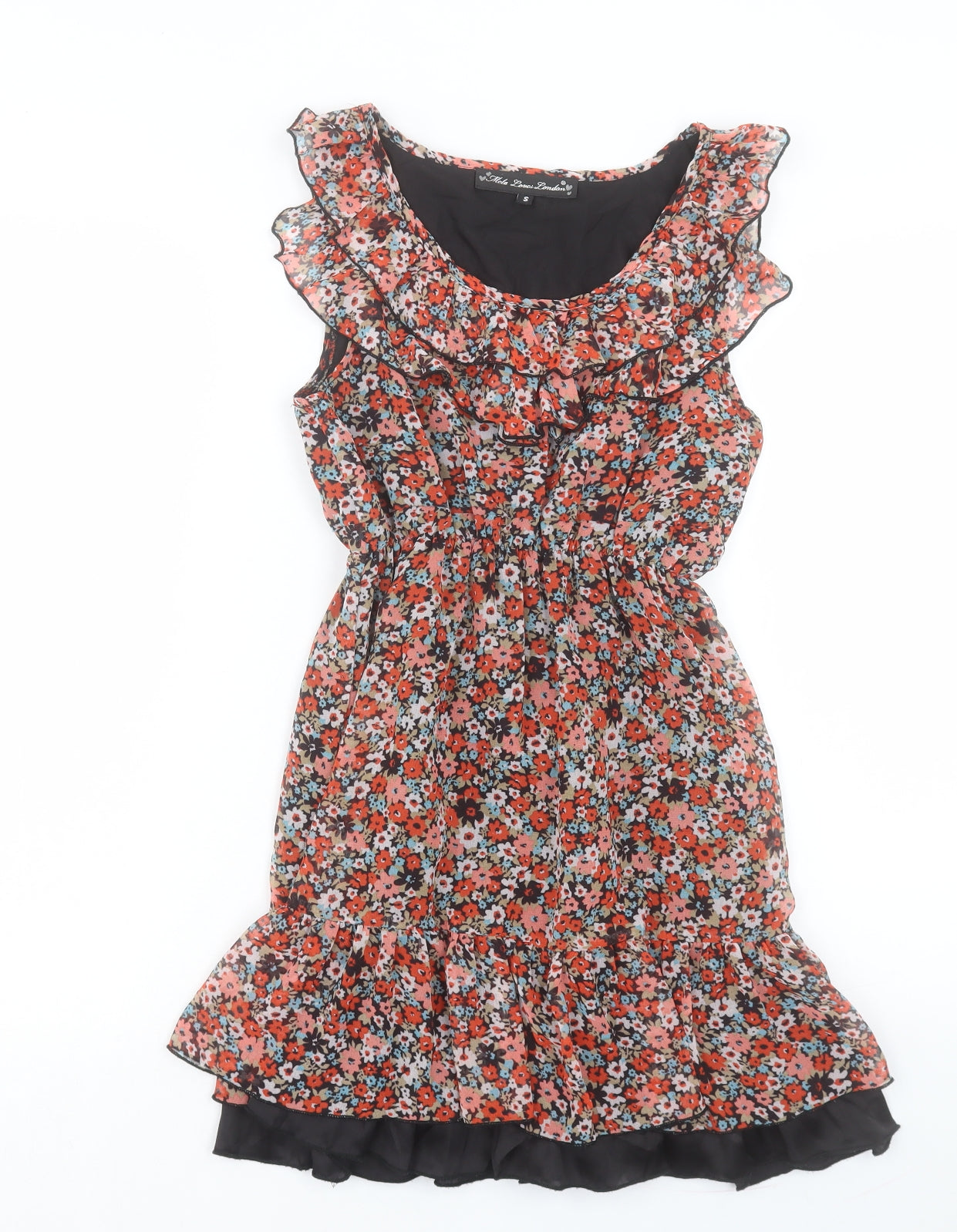Mela Loves London Womens Red Floral Polyester Fit & Flare Size S Scoop Neck Pullover