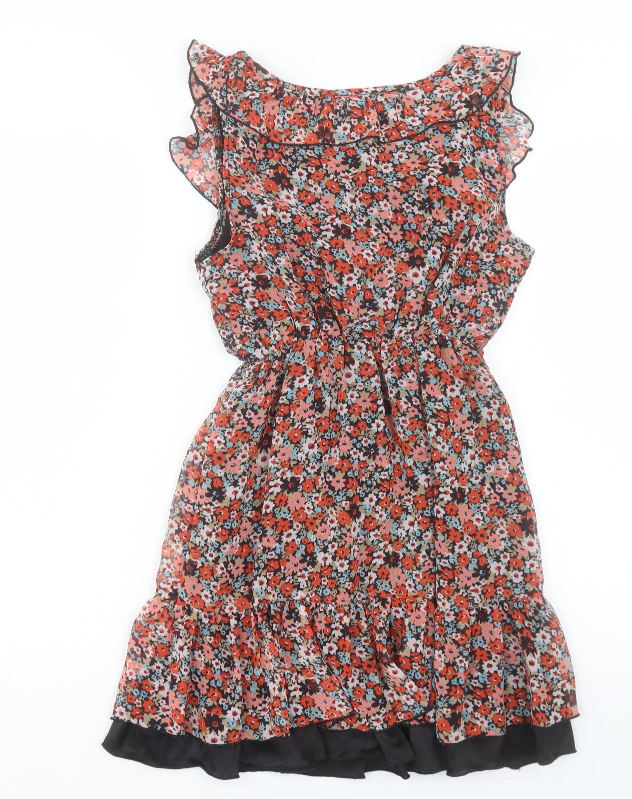 Mela Loves London Womens Red Floral Polyester Fit & Flare Size S Scoop Neck Pullover