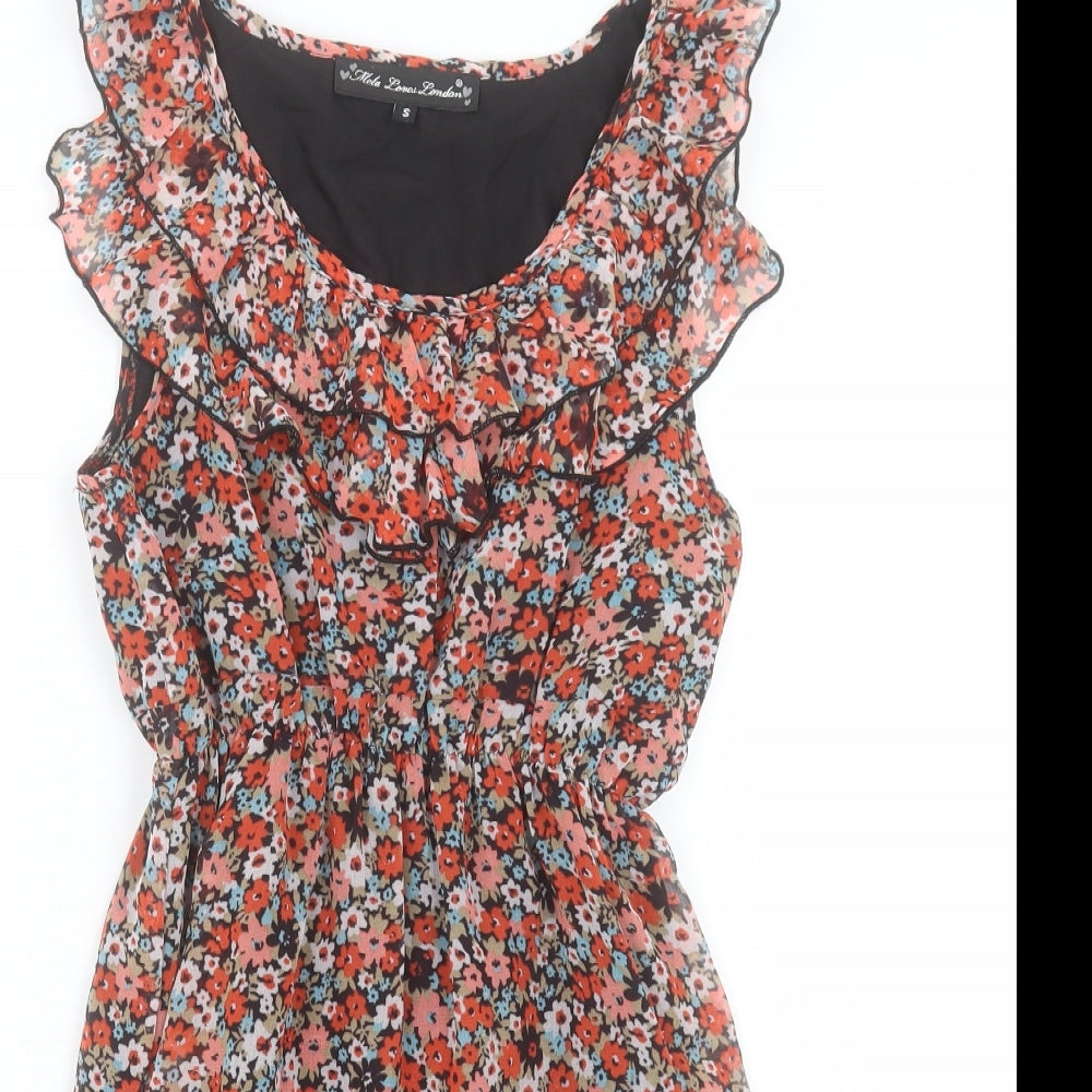 Mela Loves London Womens Red Floral Polyester Fit & Flare Size S Scoop Neck Pullover