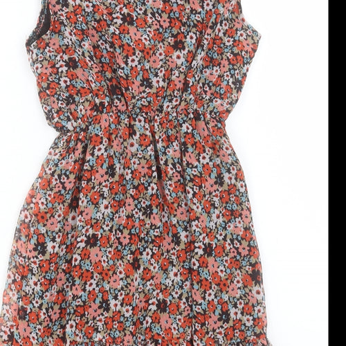 Mela Loves London Womens Red Floral Polyester Fit & Flare Size S Scoop Neck Pullover