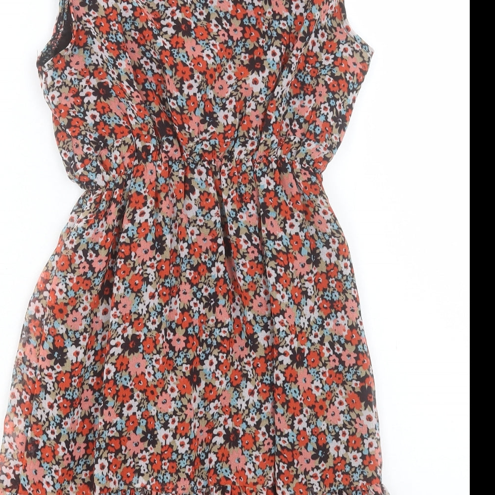 Mela Loves London Womens Red Floral Polyester Fit & Flare Size S Scoop Neck Pullover