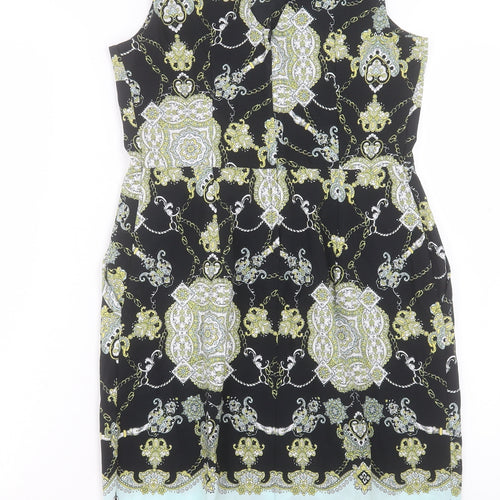Dorothy Perkins Womens Black Paisley Polyester A-Line Size 10 Boat Neck Zip