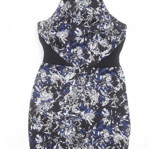 Atmosphere Womens Blue Floral Polyester Pencil Dress Size 10 Halter Button