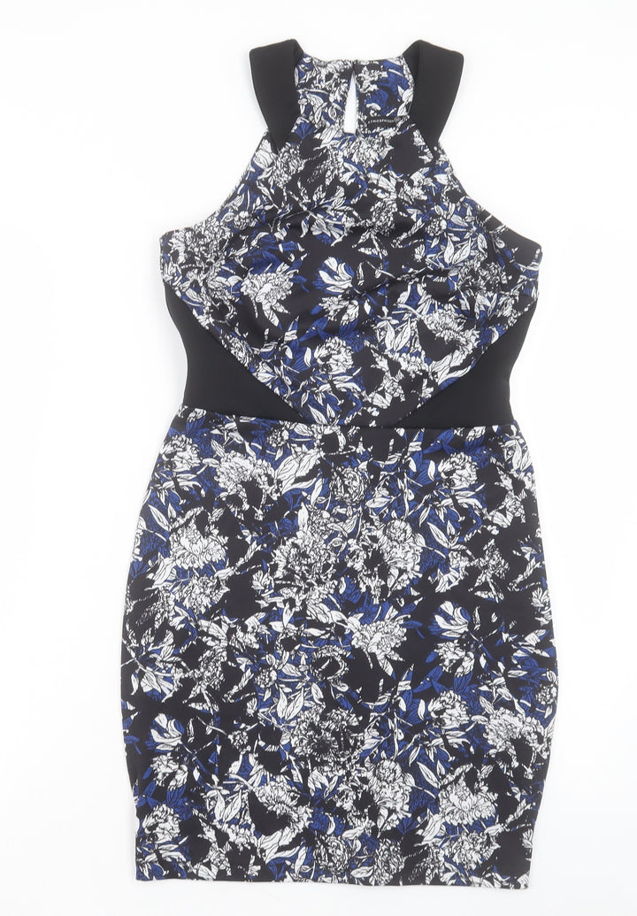 Atmosphere Womens Blue Floral Polyester Pencil Dress Size 10 Halter Button