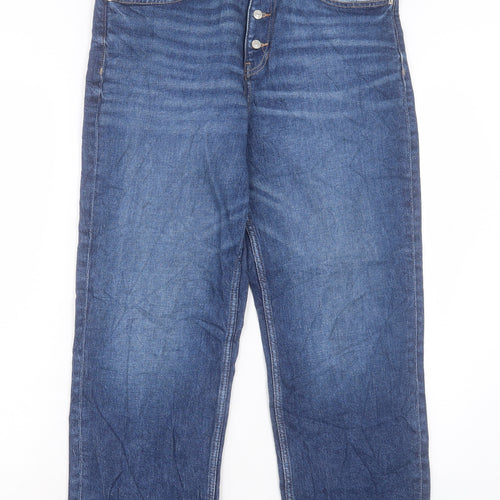 Marks and Spencer Womens Blue Cotton Straight Jeans Size 12 L24 in Regular Button