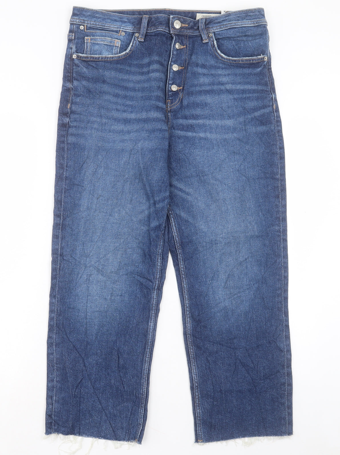 Marks and Spencer Womens Blue Cotton Straight Jeans Size 12 L24 in Regular Button
