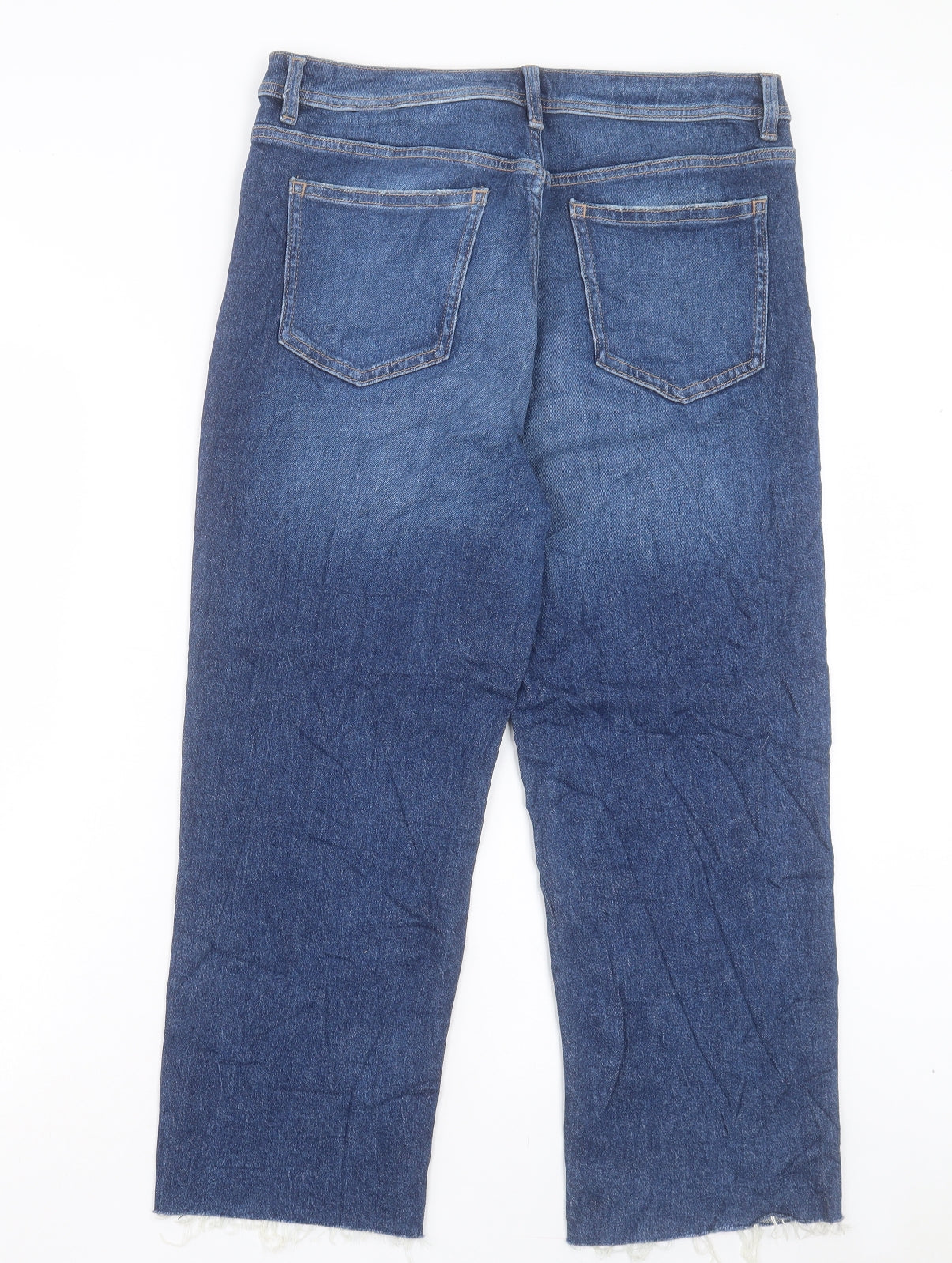 Marks and Spencer Womens Blue Cotton Straight Jeans Size 12 L24 in Regular Button