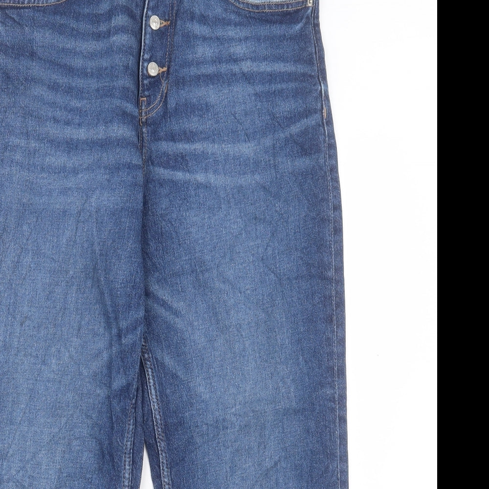 Marks and Spencer Womens Blue Cotton Straight Jeans Size 12 L24 in Regular Button
