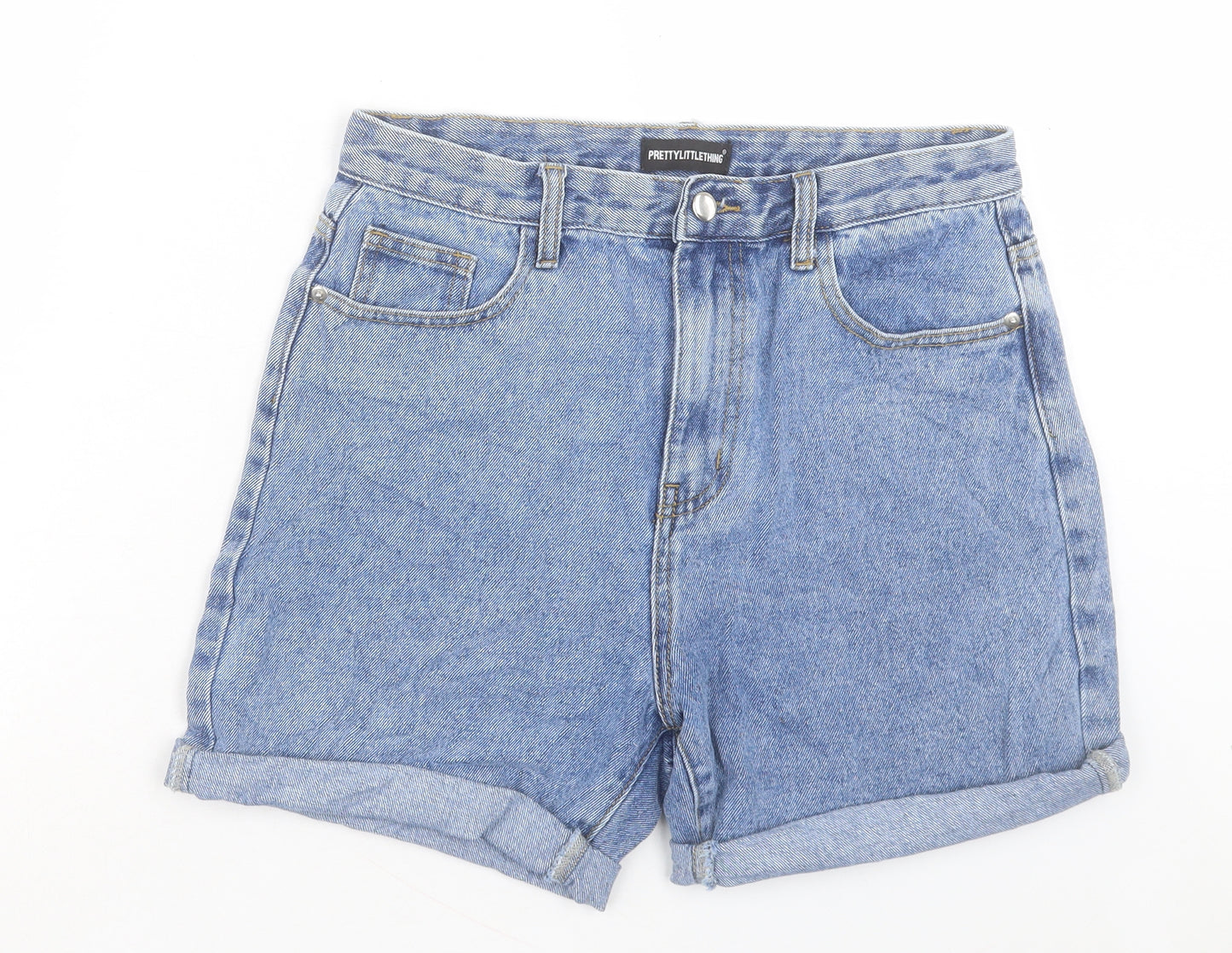 PRETTYLITTLETHING Womens Blue Cotton Boyfriend Shorts Size 10 L4 in Regular Button