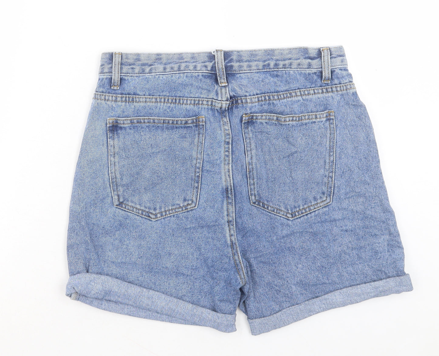 PRETTYLITTLETHING Womens Blue Cotton Boyfriend Shorts Size 10 L4 in Regular Button