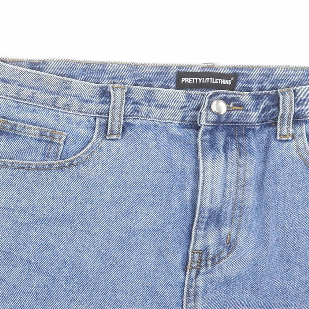 PRETTYLITTLETHING Womens Blue Cotton Boyfriend Shorts Size 10 L4 in Regular Button