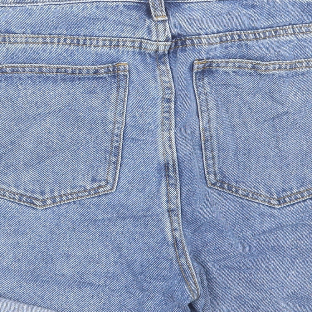 PRETTYLITTLETHING Womens Blue Cotton Boyfriend Shorts Size 10 L4 in Regular Button