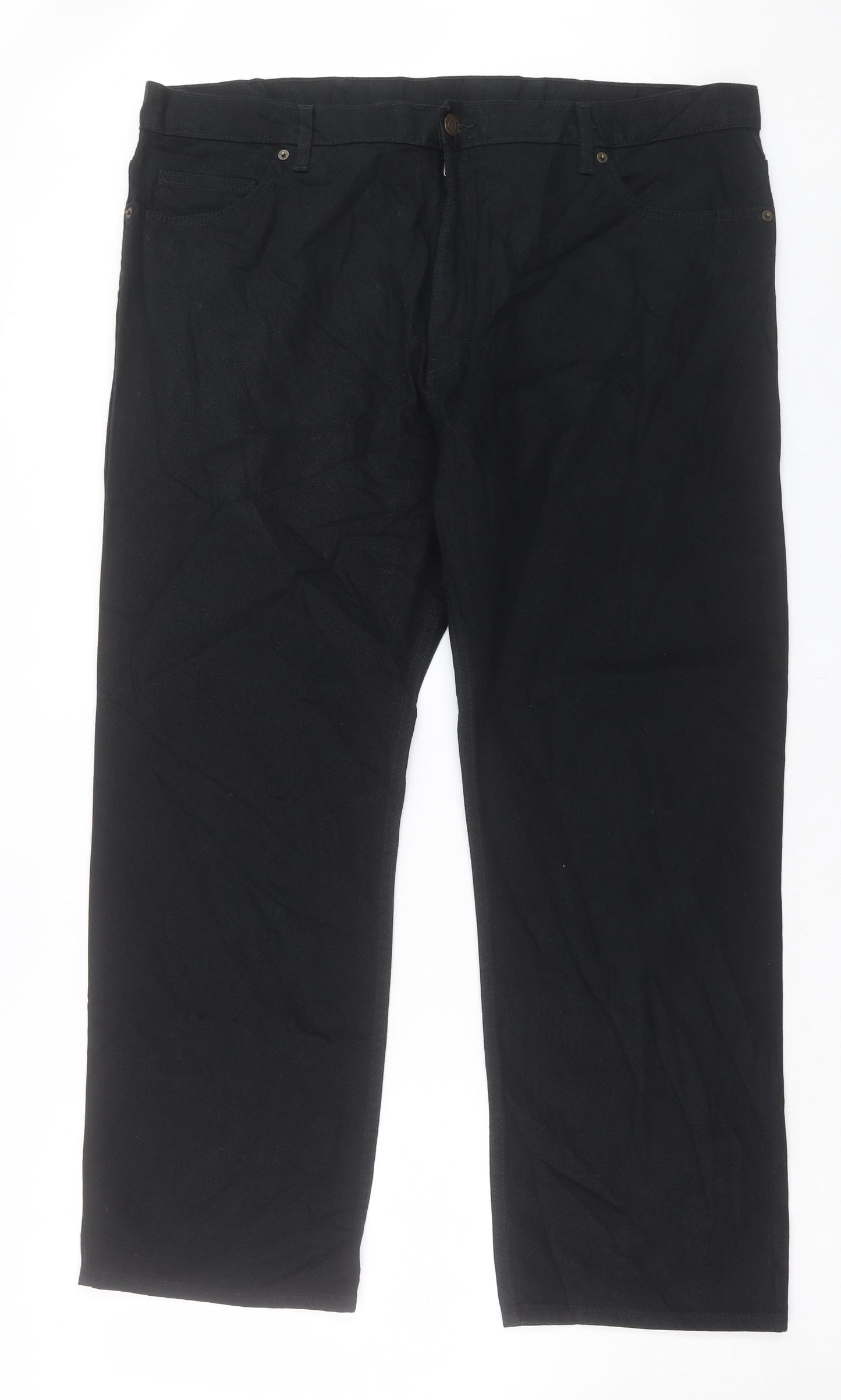 Marks and Spencer Mens Black Cotton Straight Jeans Size 42 in L29 in Regular Button - Short Leg